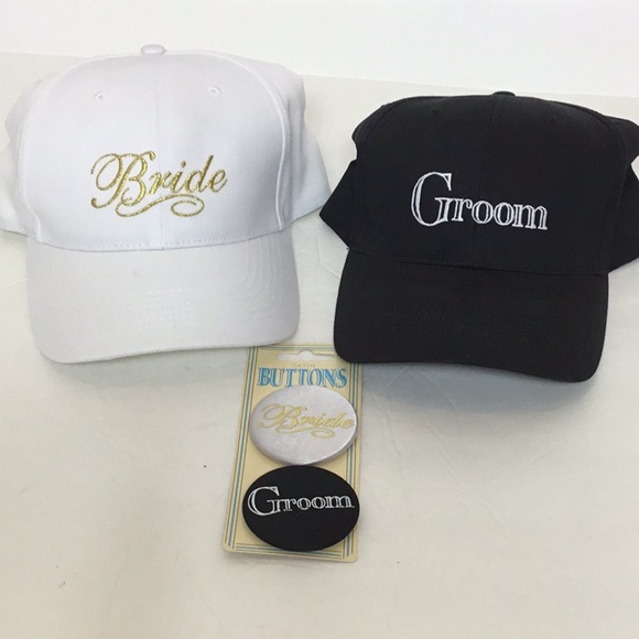 Accessories - Bride and Groom hats with buttons.